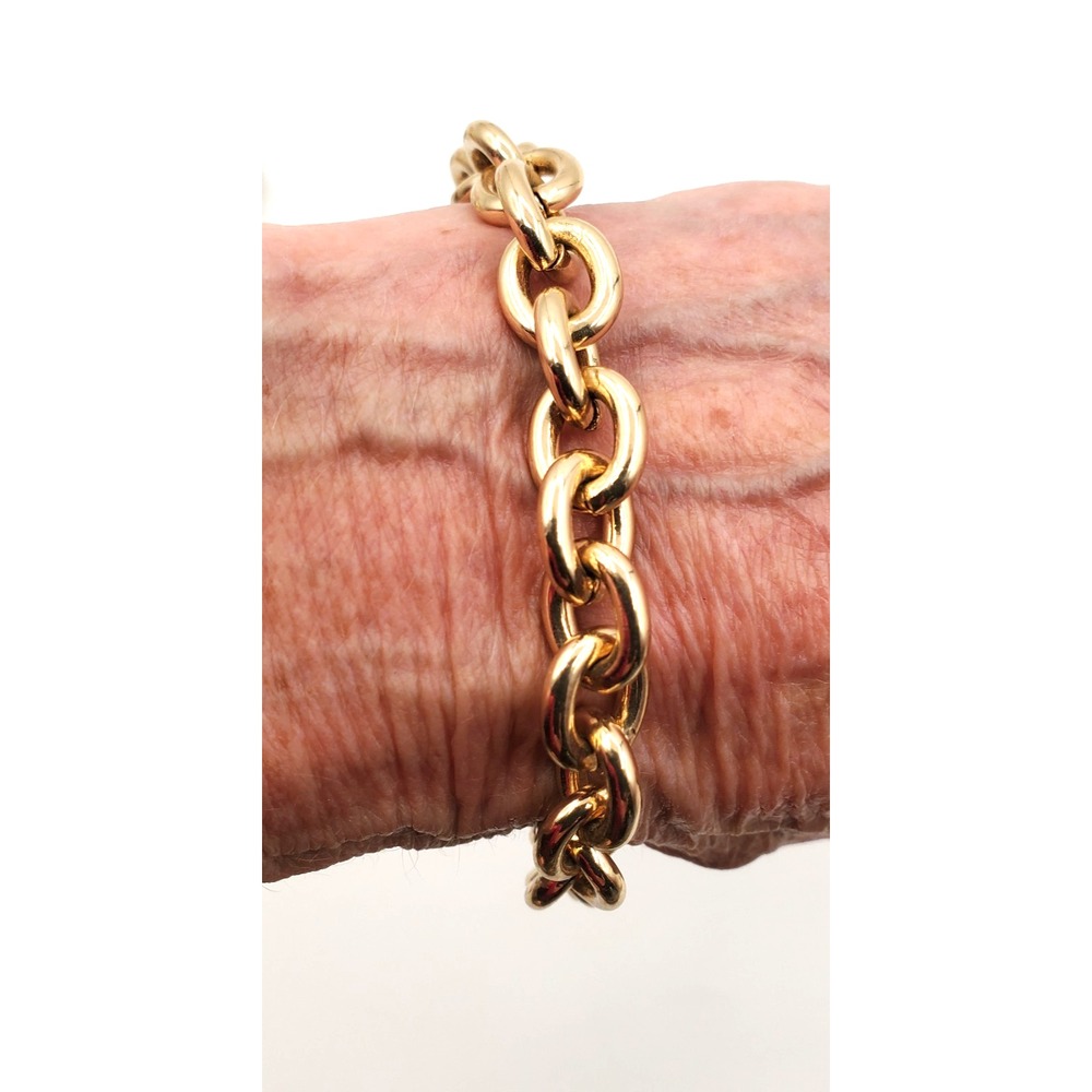 Chunky Rolo Link Bracelet Gold Tone Heavy Lobster Clasp Adjustable 7"